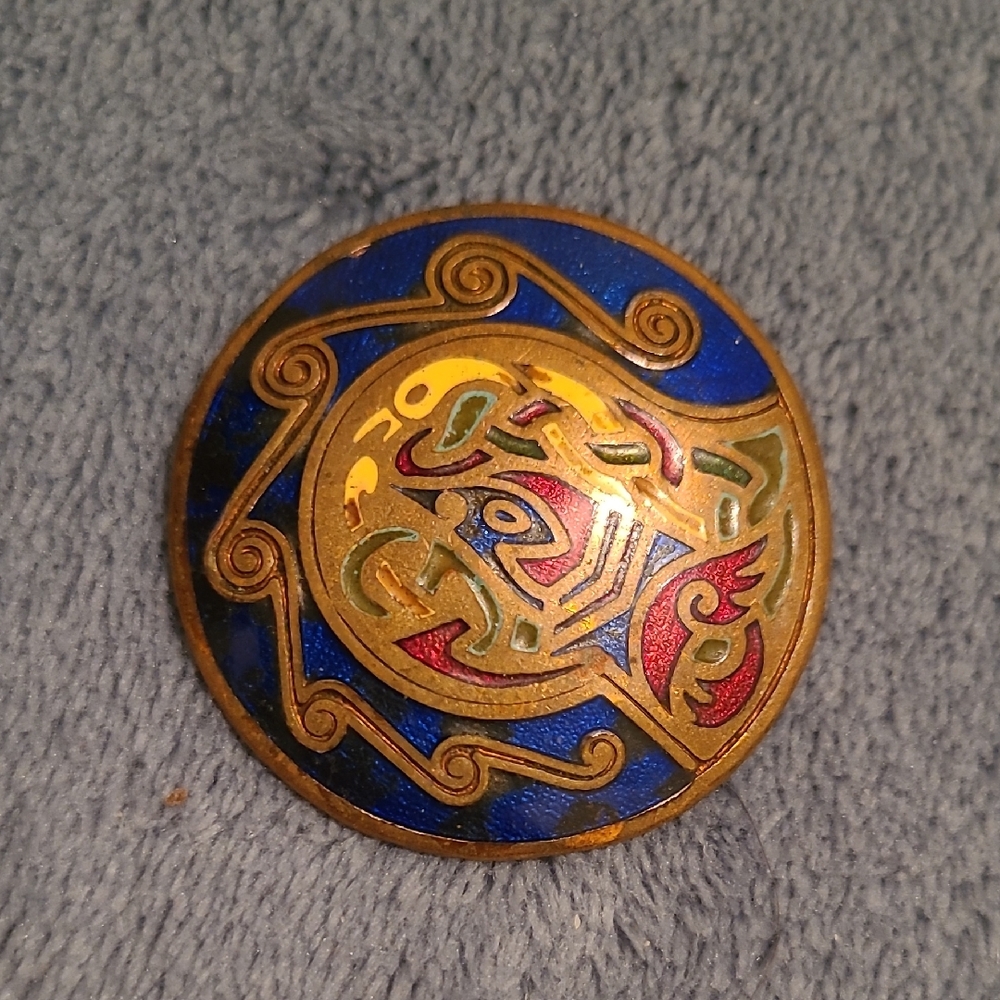2/$22 Vintage Book Of Kells Enamel Pin with Intricate Celtic Design GUC